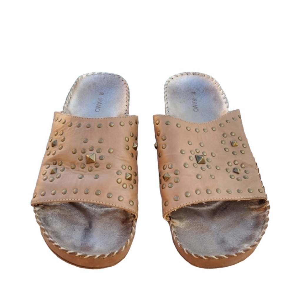 IRAMO SAM OMARI Studded Leather Platform Slides 40 9.5 Tan Boho Sandals - Picture 10 of 14